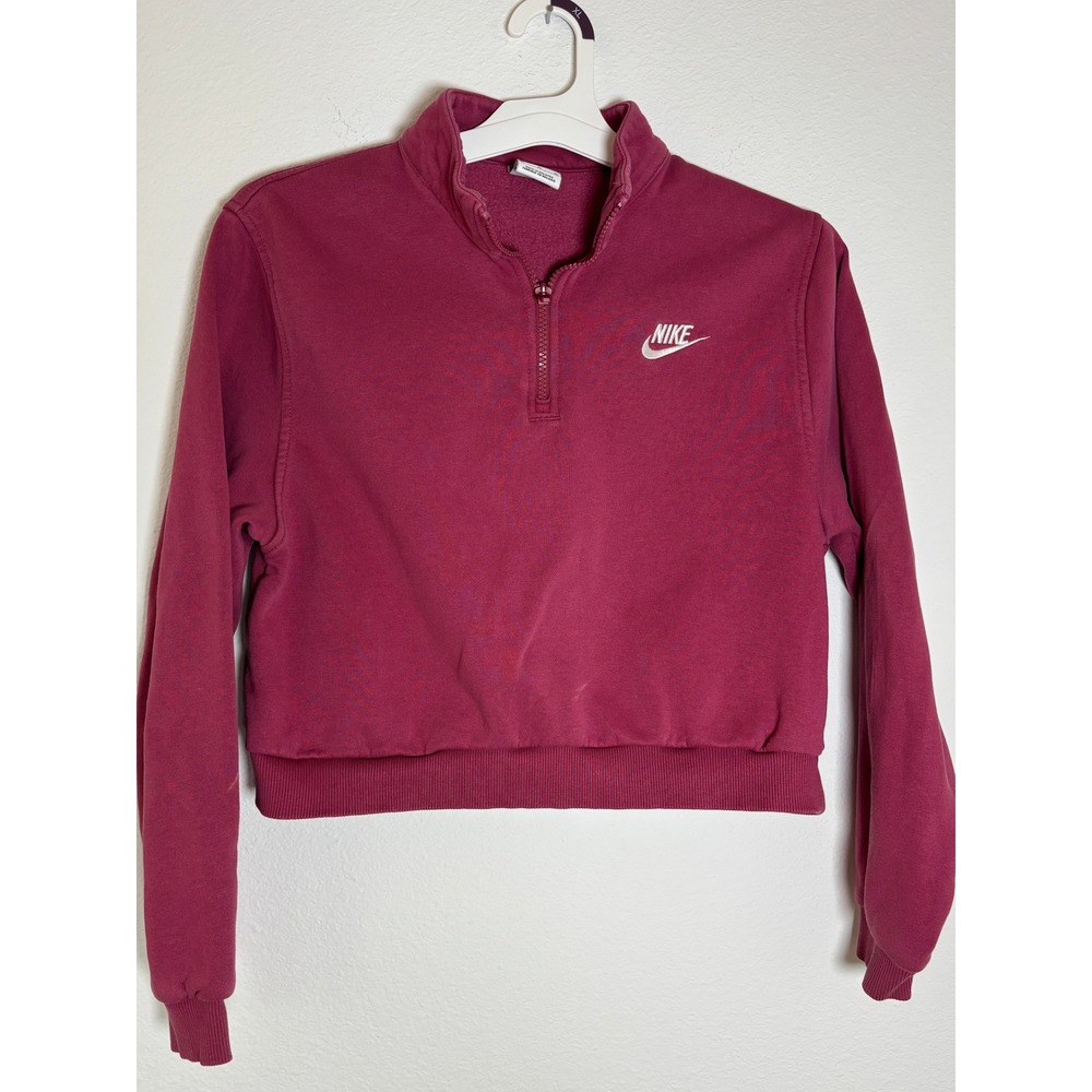 Nike Womens Quarter Zip Cropped Sweatshirt XL Berry Pink Fleece Pullover Mock